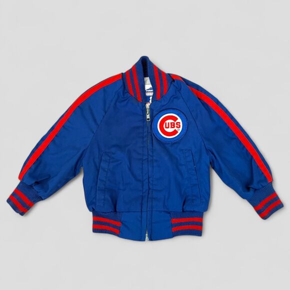 Chicago Cubs Full Zip Jacket Blue Vintage 80s Pyramid Tag MLB Youth Large - Picture 1 of 8